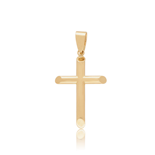 DIJE DE ORO 14K KILATES DISEÑO CRUZ TUBULAR LISA 2.7 CM