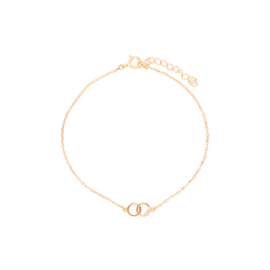 JUEGO AJUSTABLE CADENA Y PULSERA ORO 14 KILATES 2 AROS ENLAZADOS