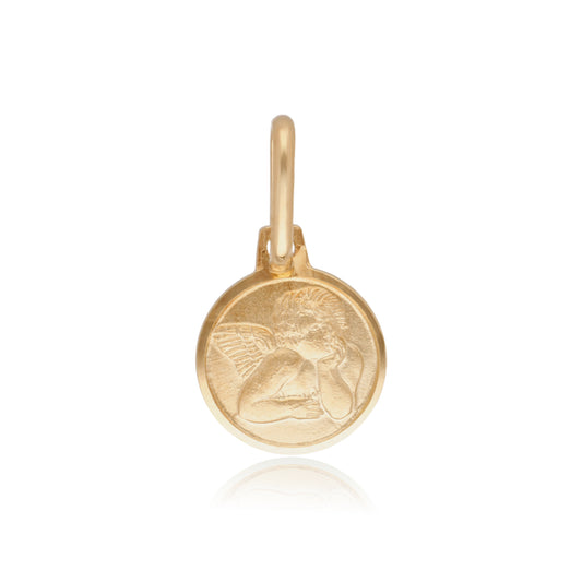 DIJE MEDALLA DE ORO 14K KILATES DISEÑO ANGEL DE LA GUARDA