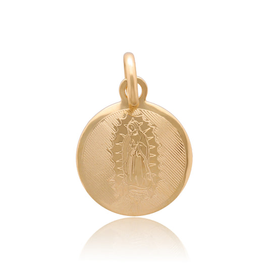 DIJE MEDALLA ORO 14K KILATES REDONDA VIRGEN GUADALUPE 1.2 CM