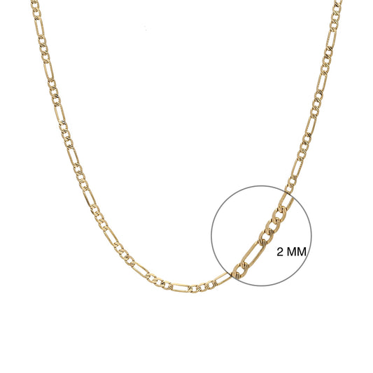 Cadena De Oro 14 Kilates Diseño Figaro 3x1 Unisex 2 mm Cal 2