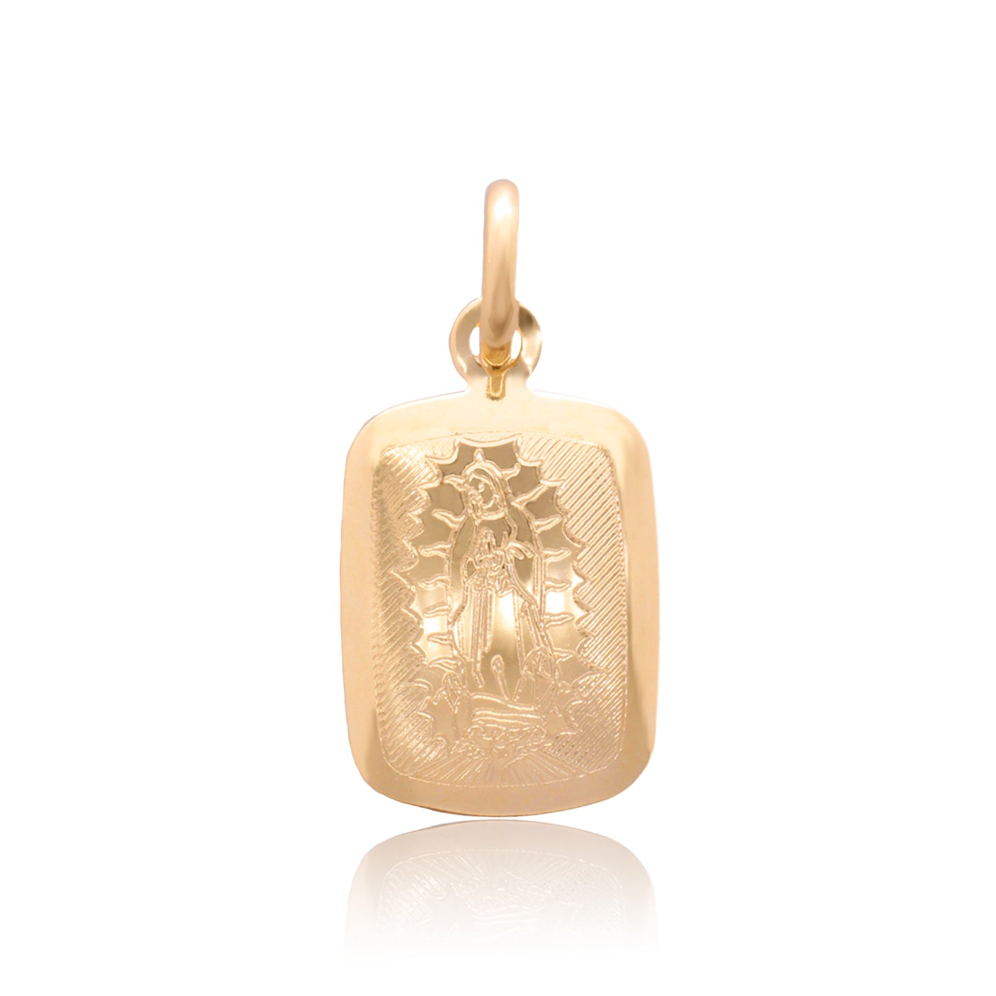 DIJE MEDALLA ORO 14K KILATES RECTANGULAR VIRGEN GUADALUPE 1.2 CM