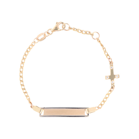 Esclava De Oro Sólido 10 Kilates Placa con Cruz 12-14 CM