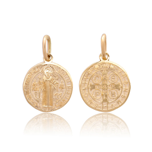 DIJE MEDALLA DE ORO 14K KILATES DISEÑO SAN BENITO 1.4 CM