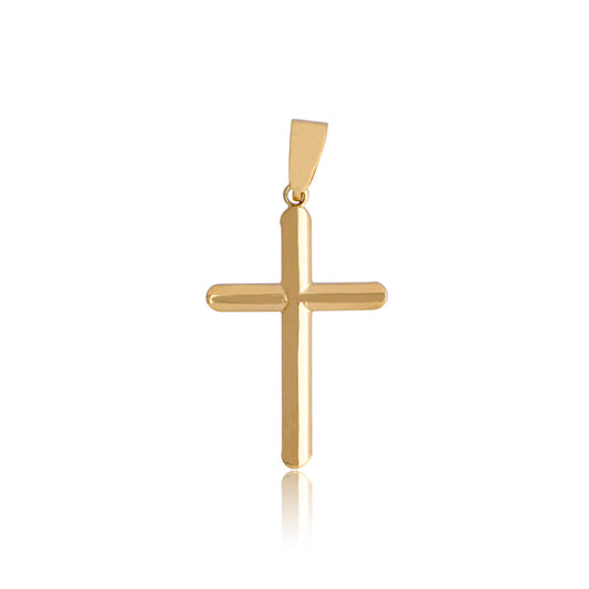 DIJE DE ORO 14K KILATES DISEÑO CRUZ TUBULAR LISA 2.7 CM