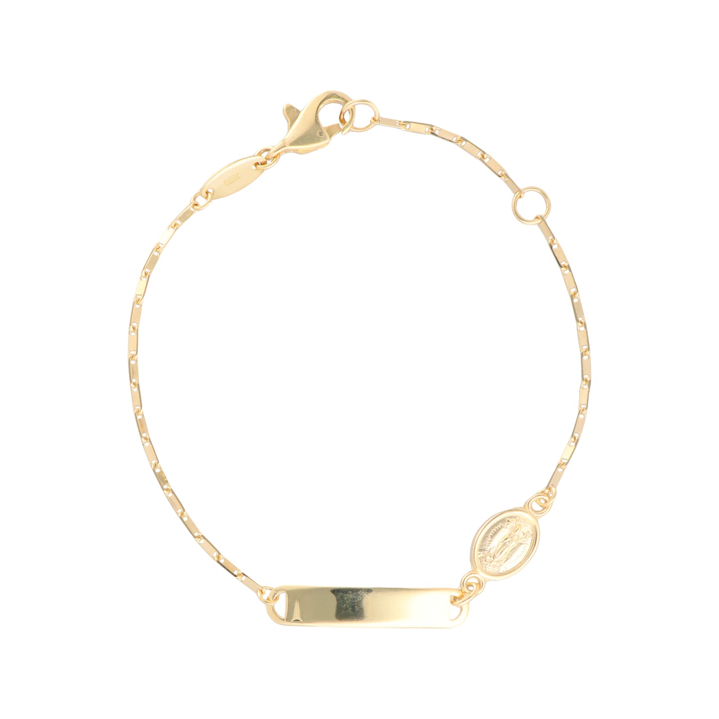 Esclava De Oro Sólido 10 Kilates Placa con Medalla Virgen 12-14 CM