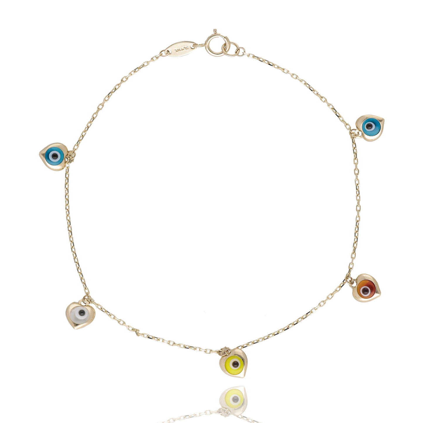 Pulso De Oro 14 Kilates Corazones Ojos Turcos Varios Colores