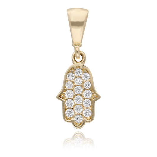 Dije De Oro Italiano 14 Kilates Mano De Fatima Con Piedras
