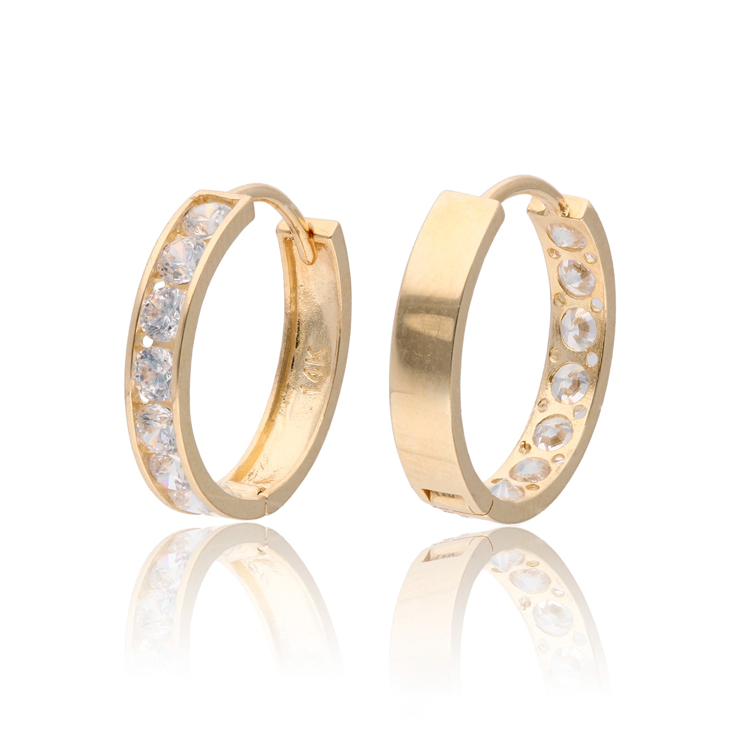 ARETES ORO 14 KILATES HUGGIES DOBLE VISTA MEDIANOS