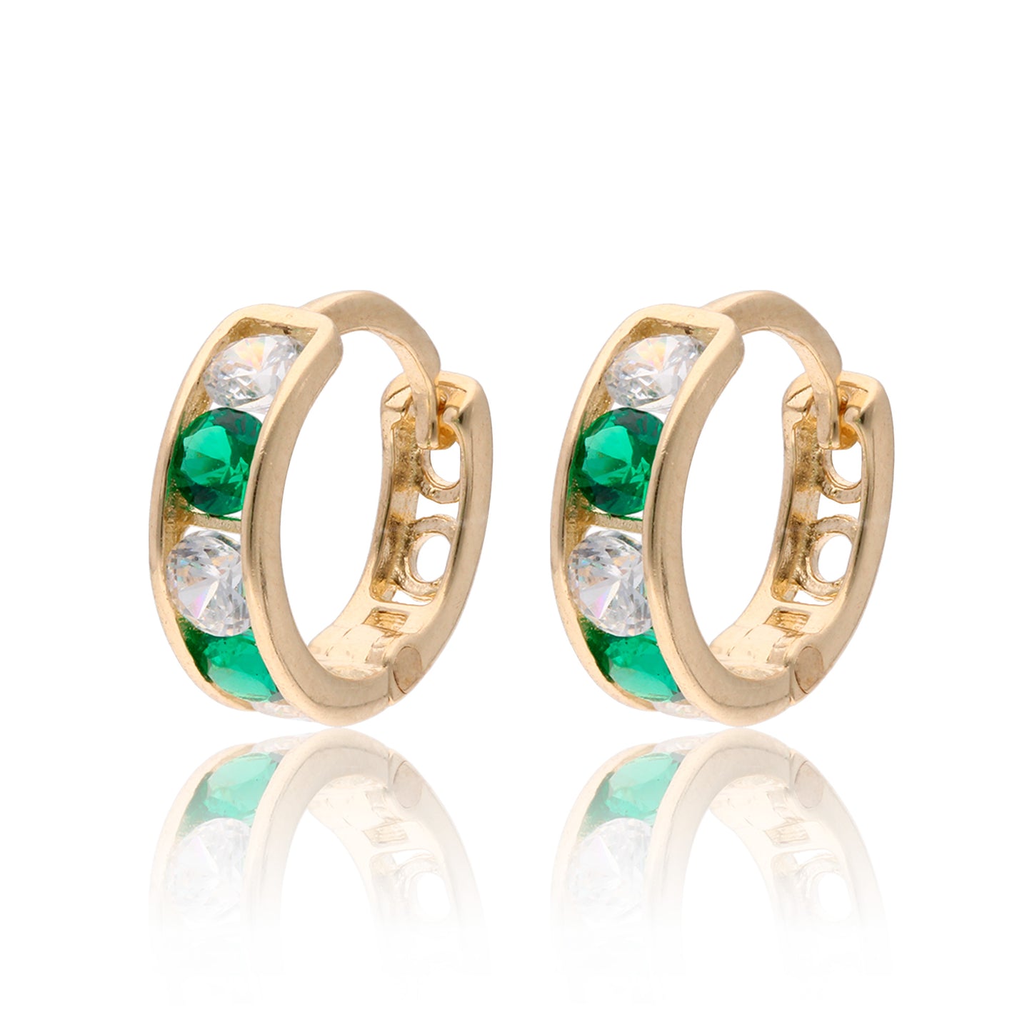 ARETES HUGGIES ORO 14 KILATES PIEDRAS COLORES