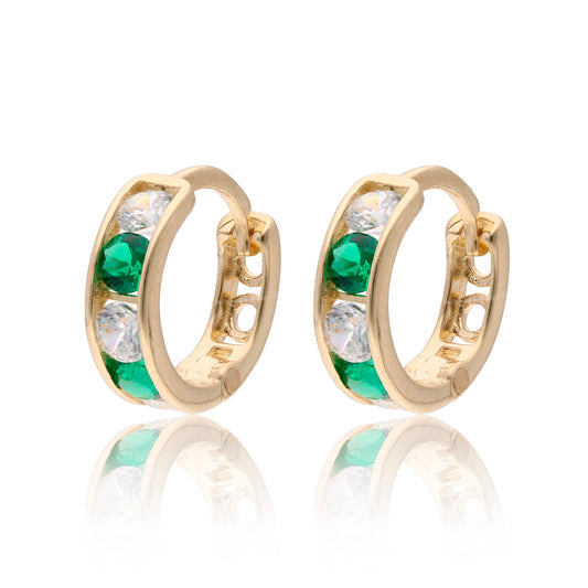 ARETES HUGGIES ORO 14 KILATES PIEDRAS COLORES