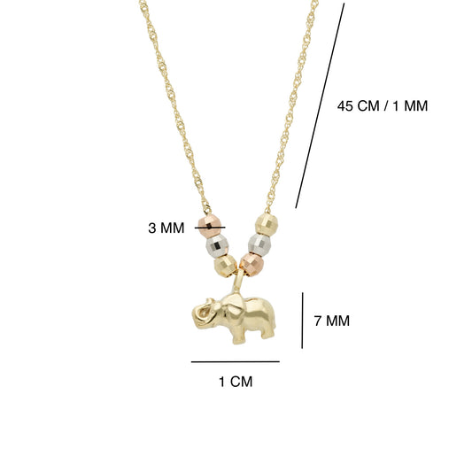 Collar Gargantilla de Oro Florentino 14K Kilates Diseño Elefante con Esferas