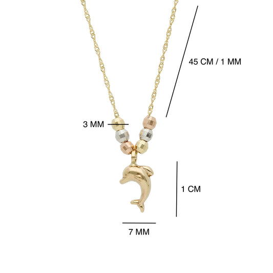 Collar Gargantilla de Oro Florentino 14K Kilates Diseño Delfin con Esferas