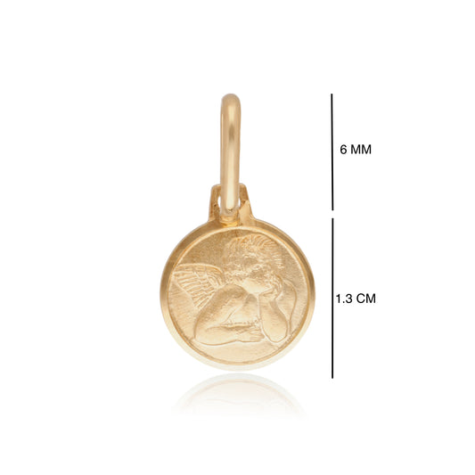 DIJE MEDALLA DE ORO 14K KILATES DISEÑO ANGEL DE LA GUARDA