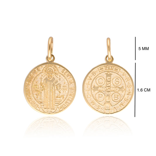 DIJE MEDALLA DE ORO 14K KILATES DISEÑO SAN BENITO 1.6 CM