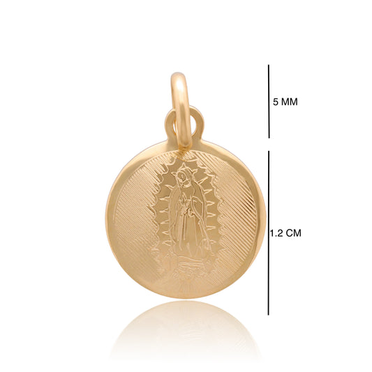 DIJE MEDALLA ORO 14K KILATES REDONDA VIRGEN GUADALUPE 1.2 CM