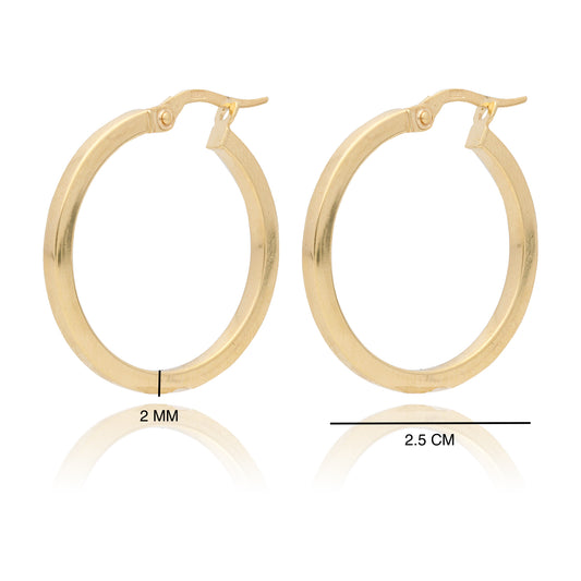 Aretes Arracadas Oro Italiano 14 Kilates Cuadradas Lisas 2.5 CM