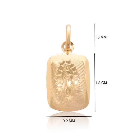 DIJE MEDALLA ORO 14K KILATES RECTANGULAR VIRGEN GUADALUPE 1.2 CM