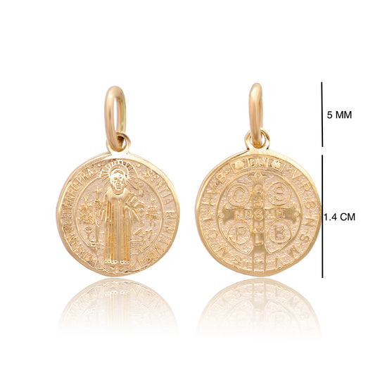 DIJE MEDALLA DE ORO 14K KILATES DISEÑO SAN BENITO 1.4 CM