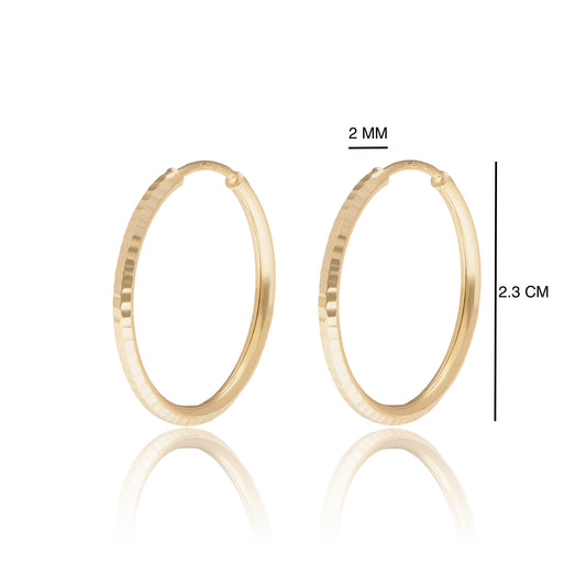 ARETES ARRACADAS ORO 14 KILATES FACETADO 2.3 CM X 2 MM