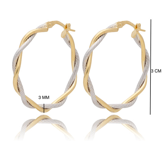 Aretes Arracadas 2 Oros Italia 14 Kilates Trenzadas 3 CM