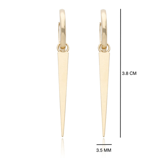 Aretes Oro Italiano 14 Kilates Huggies Con Diseño Largo