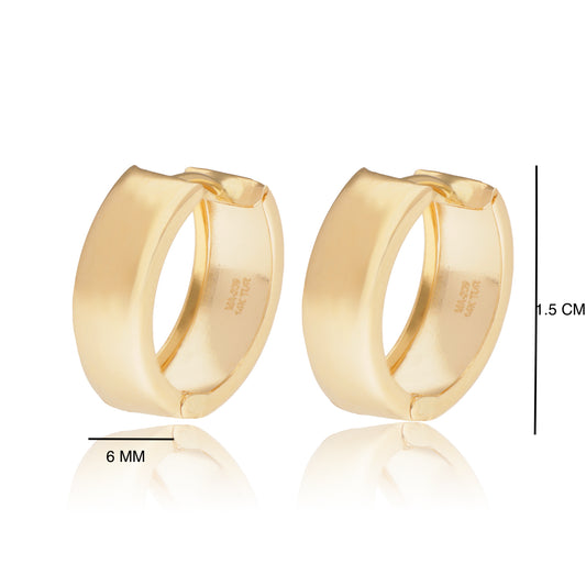 ARETES COQUETAS ORO 14 KILATES LISAS 1.5 CM DIA X 6 MM ANCHO