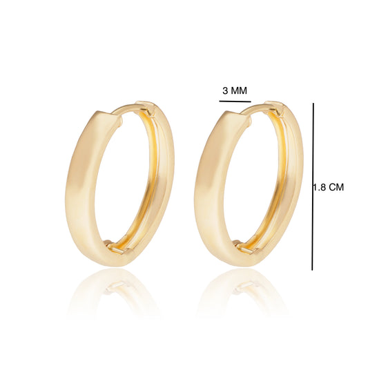 ARETES COQUETAS ORO 14 KILATES LISAS 1.8 CM DIA X 3 MM ANCHO