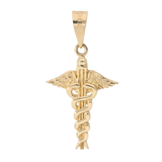 Dije Vara de Esculapio, Simbolo de la medicina Oro 10 Kilates Grande