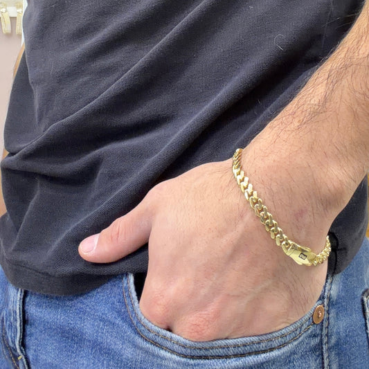 PULSO DE ORO 14K KILATES DISEÑO CUBANA MONACO ORIGINAL 6.5 MM / 19 CM