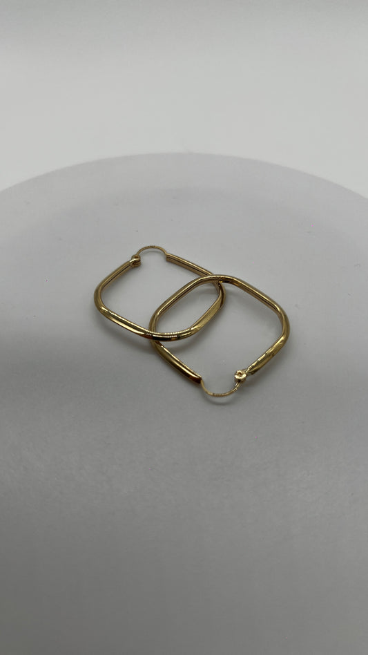 ARETES ARRACADAS DE ORO 10 KILATES CUADRADAS ROMBO 3.3 CM