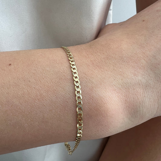 Pulso De Oro Sólido 14 Kilates Barbado 2.6 mm 18 CM