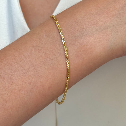 PULSO DE ORO 14K KILATES TEJIDO ESPIGA / TRIGO 18 CM 2 MM