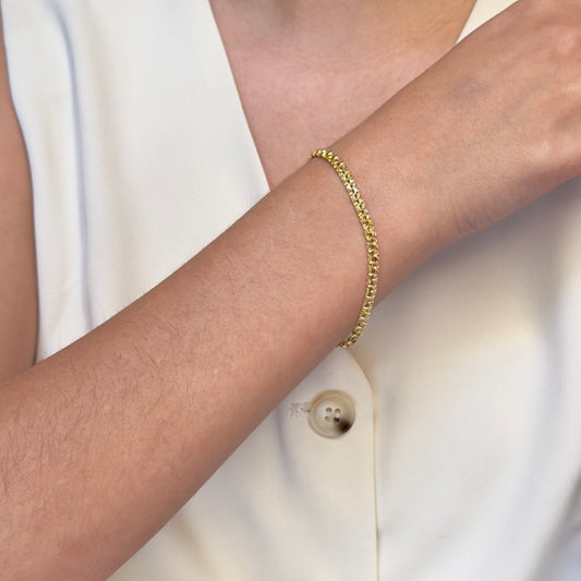 PULSO DE ORO 14K KILATES TEJIDO DISEÑO CHINO 18 CM 3.7 MM