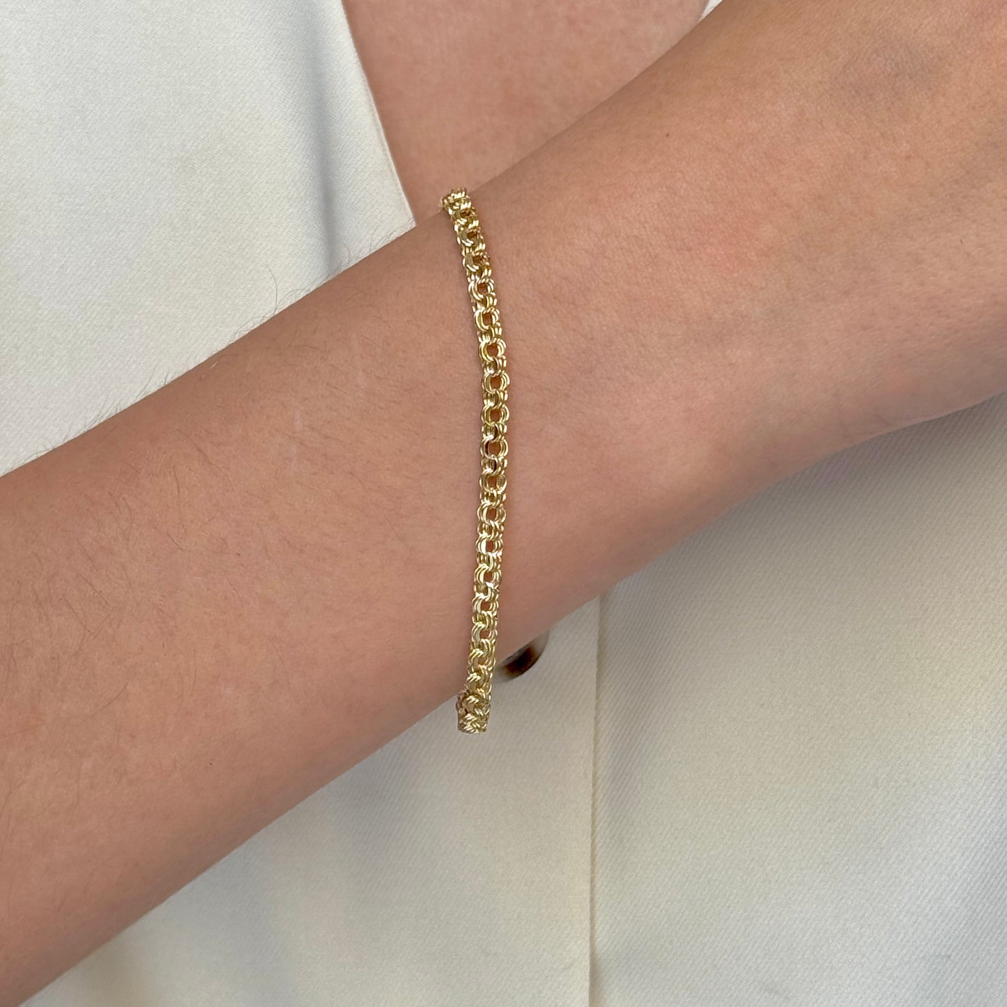 PULSO DE ORO 14K KILATES TEJIDO DISEÑO CHINO 18 CM 3.7 MM