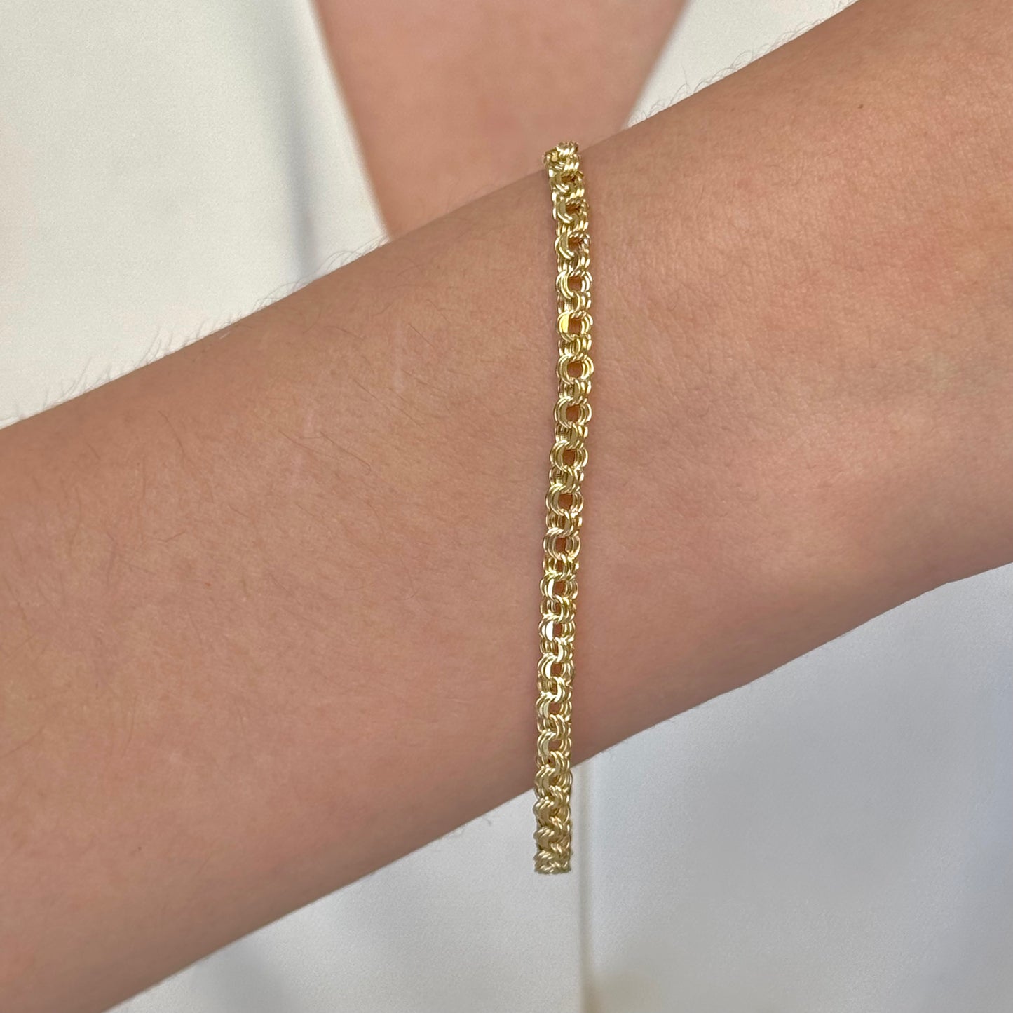 PULSO DE ORO 14K KILATES TEJIDO DISEÑO CHINO 18 CM 3.7 MM