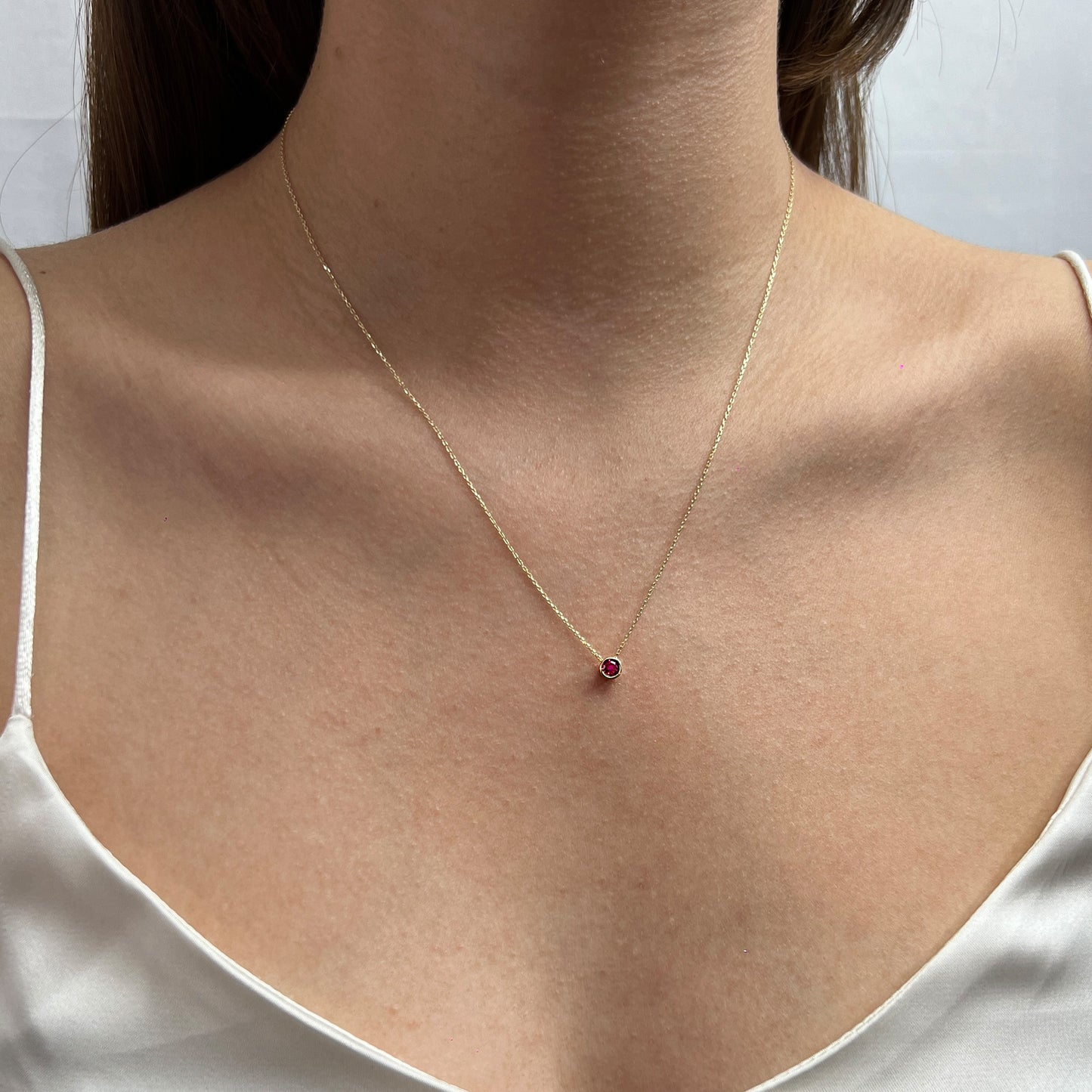 Collar Gargantilla De Oro Sólido 10 Kilates Dije Rojo Rubí