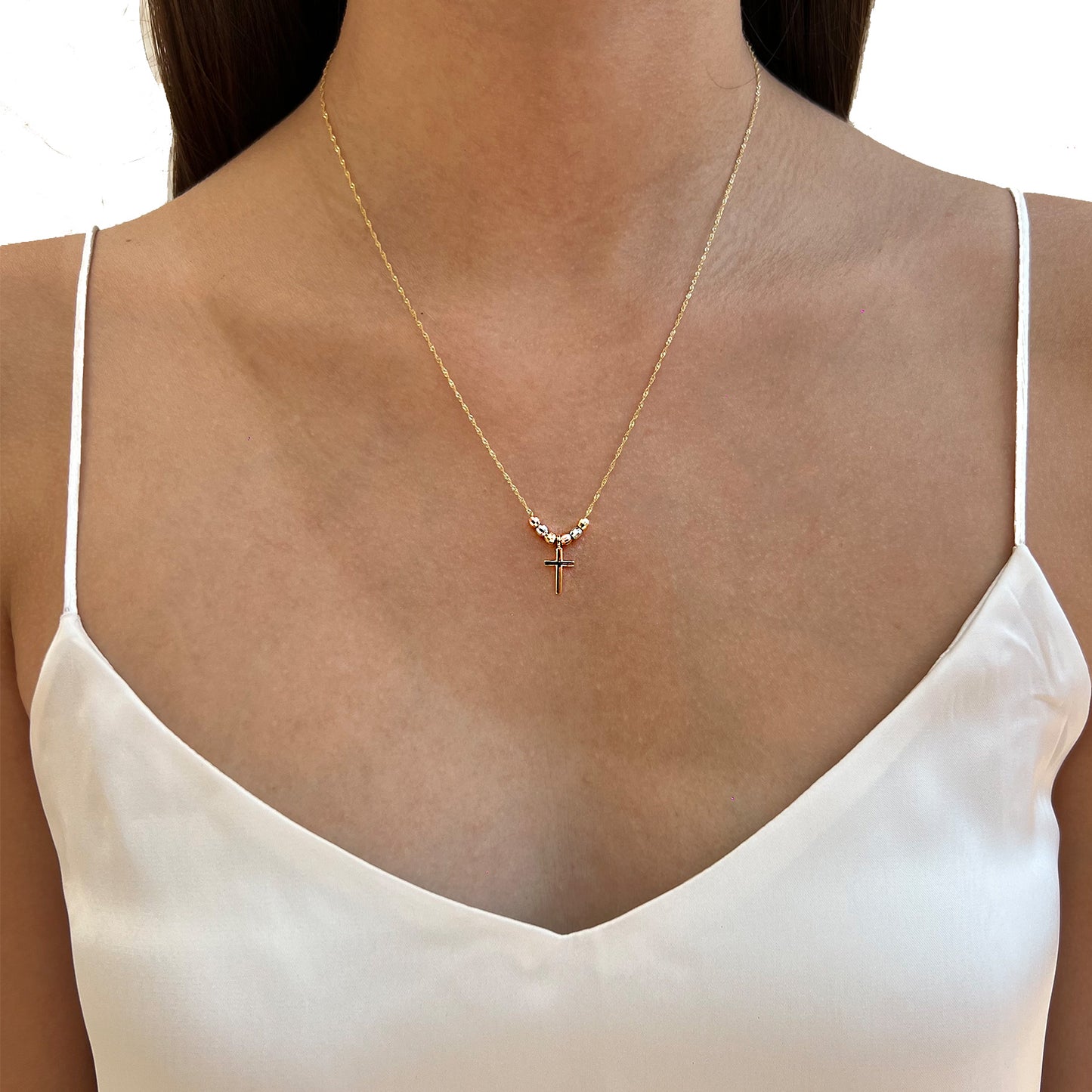 Gargantilla Oro 14 Kilates Cruz Esferas Semanario