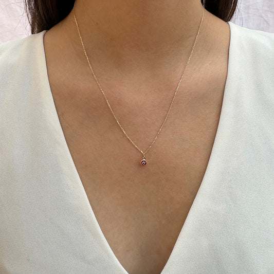 Collar Gargantilla Oro 10K Kilates Diseño Ojo Turco Rojo Sencillo