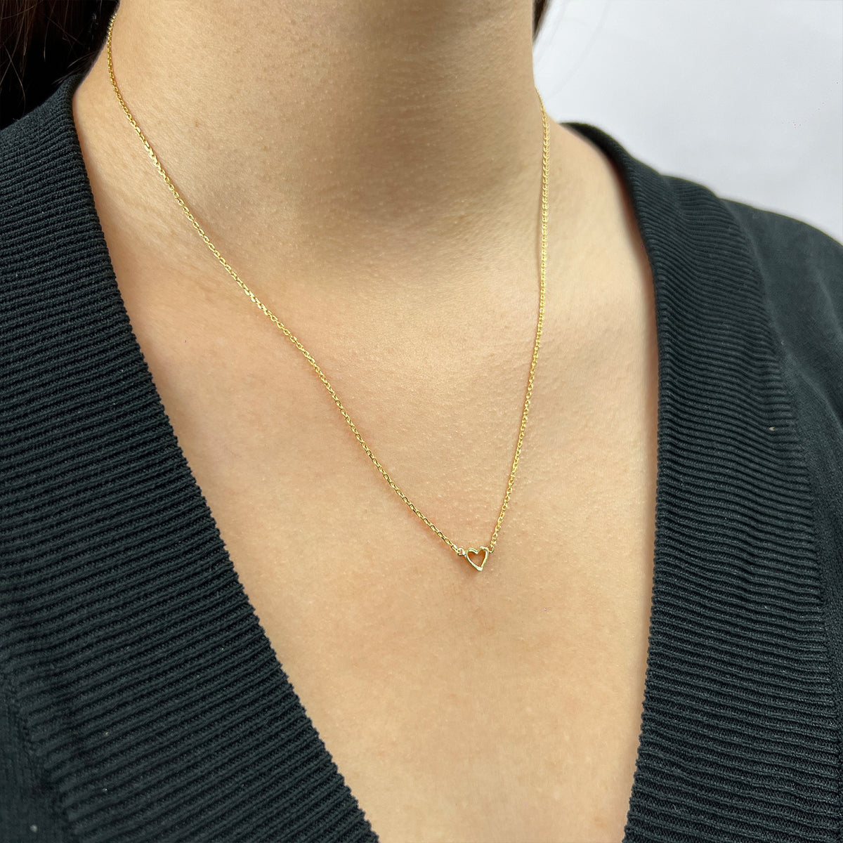Collar Gargantilla De Oro 14 Kilates Corazón Abierto Pequeño