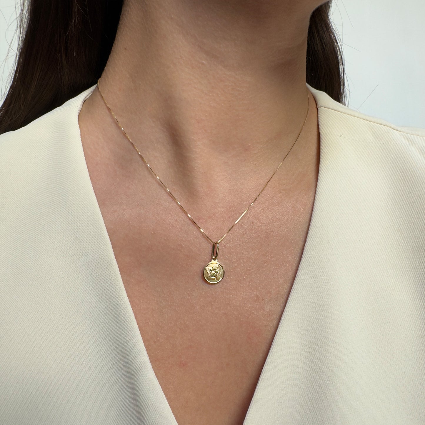 DIJE MEDALLA DE ORO 14K KILATES DISEÑO ANGEL DE LA GUARDA