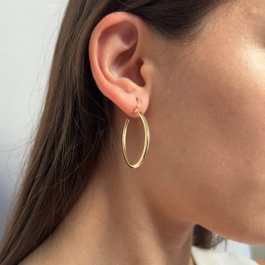 ARETES ARRACADAS DE ORO 10 KILATES REDONDAS LISAS 3.6 CM