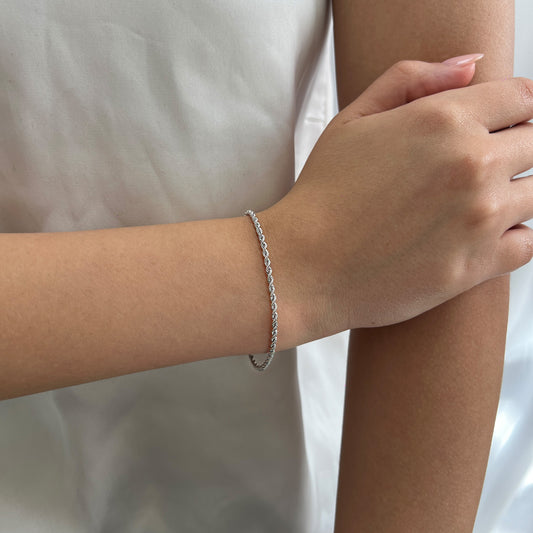 Pulso De Oro Blanco de 10 Kilates Tejido Torzal 18 CM / 2.3 MM