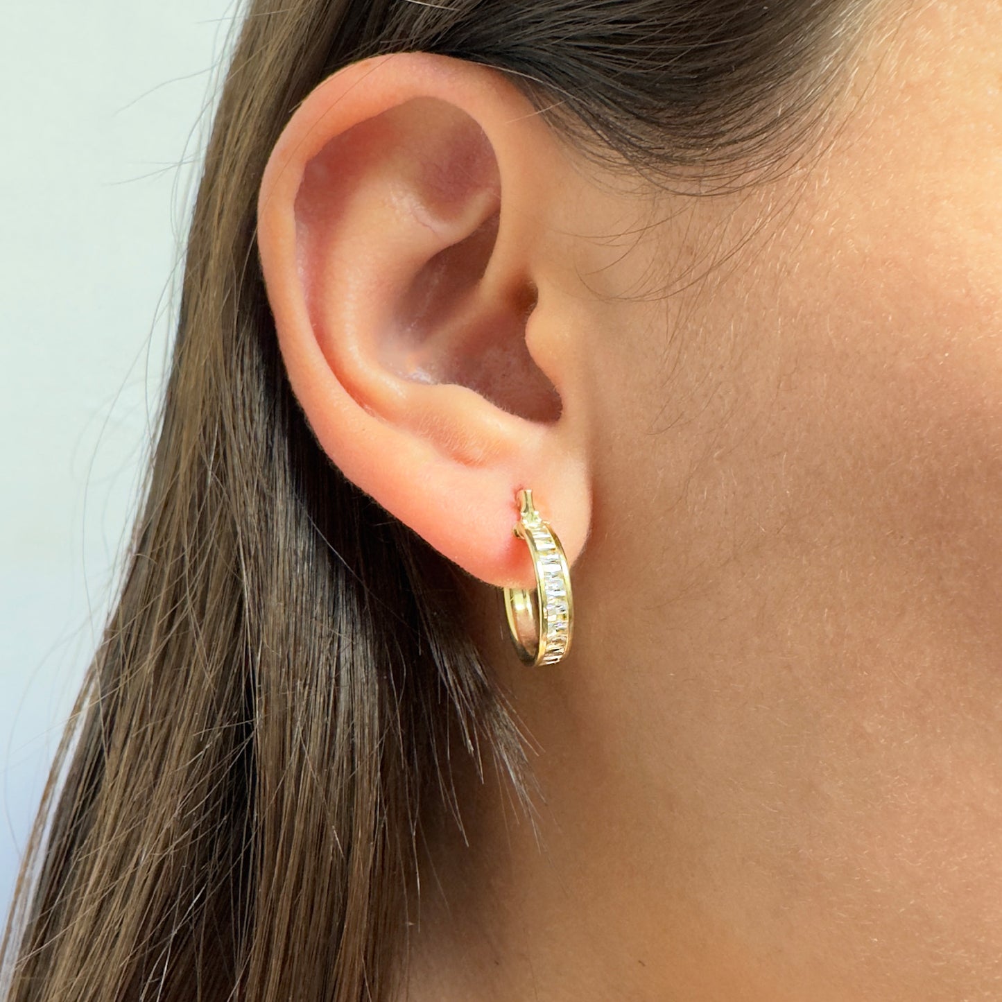 ARETES ARRACADAS DE ORO 10 KILATES PIEDRAS BAGUETTE 1.5 CM