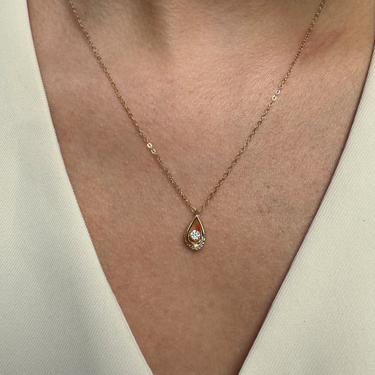 Collar Gargantilla Oro 10K Kilates Diseño Gota Brillante Flotante 45 cm
