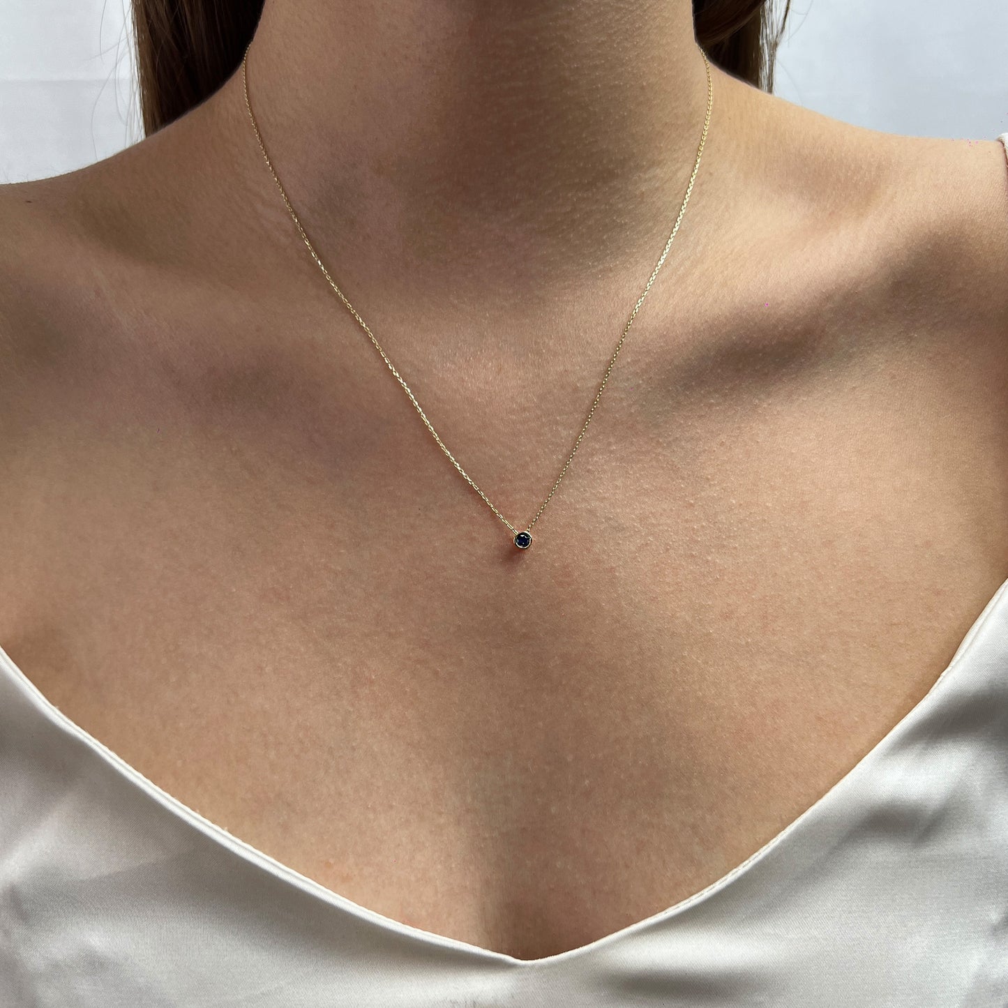 Collar Gargantilla De Oro Sólido 10 Kilates Dije Azul Zafiro