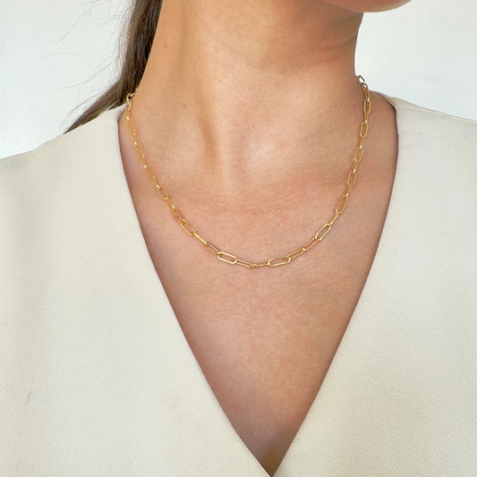 CADENA DE ORO ITALY 14K KILATES TEJIDO CLIPS 3.5 MM