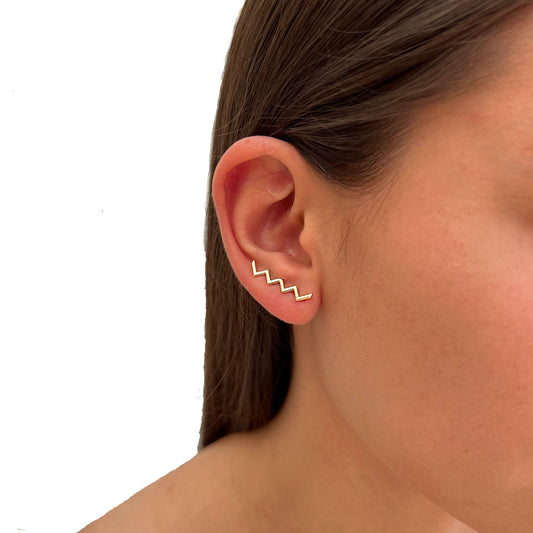 ARETES ORO 14 KILATES ESCALADORES/TREPADORES ZIGZAG RAYO