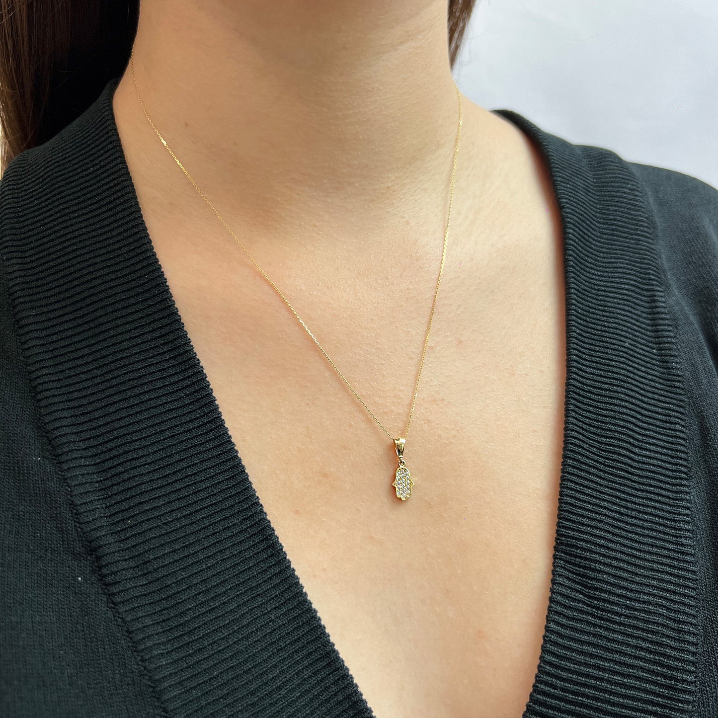 Dije De Oro Italiano 14 Kilates Mano De Fatima Con Piedras