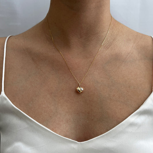 Collar Gargantilla Oro 14 Kilates Corazón Doble Vista Florentino